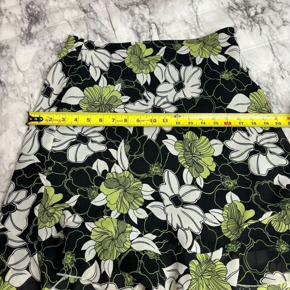Vintage 90s Worthington Petite Floral Print flower Skirt Green black size 12P - Picture 5 of 7
